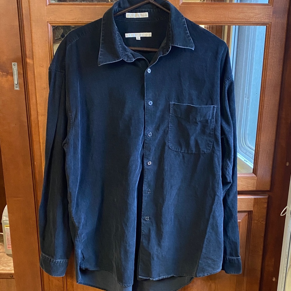 Men’s Perry Ellis Corduroy XL Navy Casual Button-Down Shirt Fall Cozy Carreer